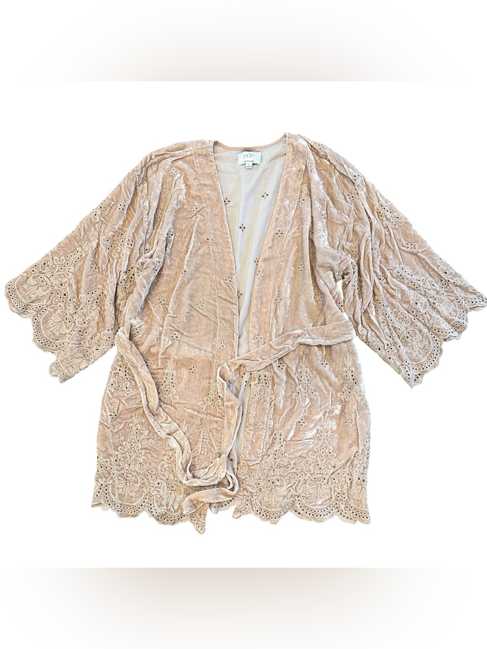 JADE JOHNNY WAS Velvet Eye Let Kimono Robe with Sash - Blush size Small